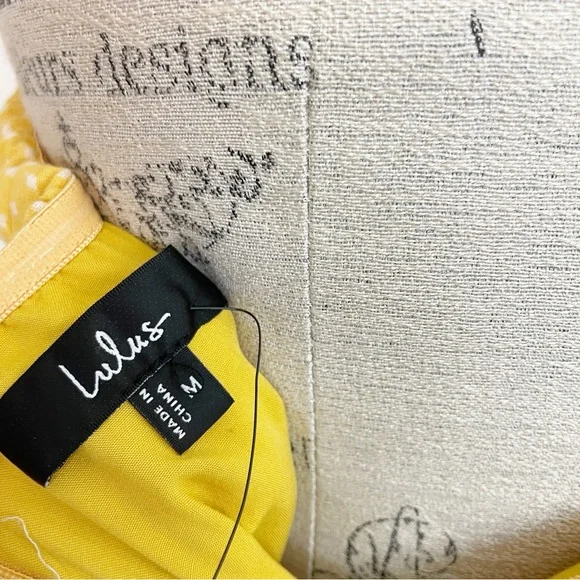 Lulus Mustard Yellow Polka Dot Strapless Midi Dress NWT Bow Ric Rac Trim Sz M - Picture 9 of 12